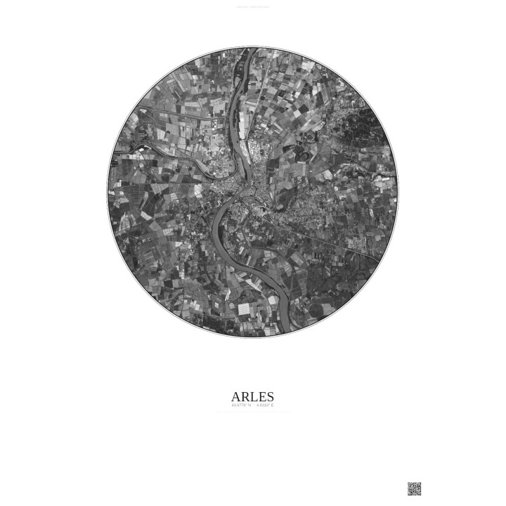 Affiche Arles – Poster vue satellite 10km N&B | Gravura – Fond clair
