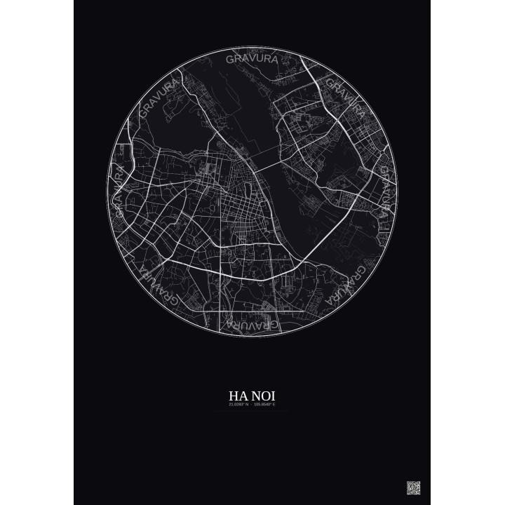 Affiche Ha Noi – Poster carte de ville 6km | Gravura – Fond fonc