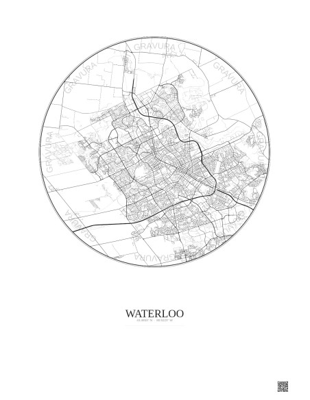 Affiche Waterloo – Poster carte de ville 10km | Gravura – Fond clair