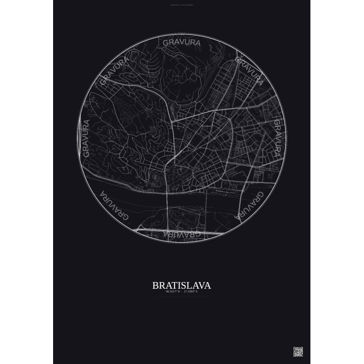 Affiche Bratislava – Poster carte de ville 2.5km | Gravura – Fon