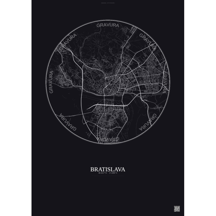 Affiche Bratislava – Poster carte de ville 6km | Gravura – Fond 