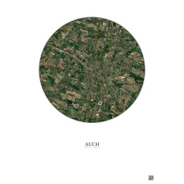 Affiche Auch – Poster vue satellite 2.5km Couleur | Gravura – Fond clair