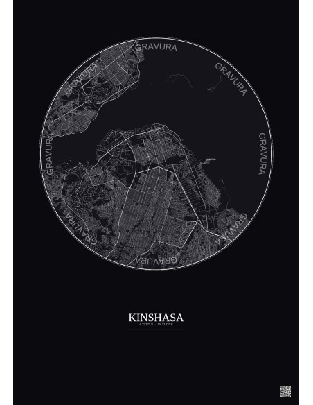 Kinshasa City Map Poster 10km | Gravura – Dark background
