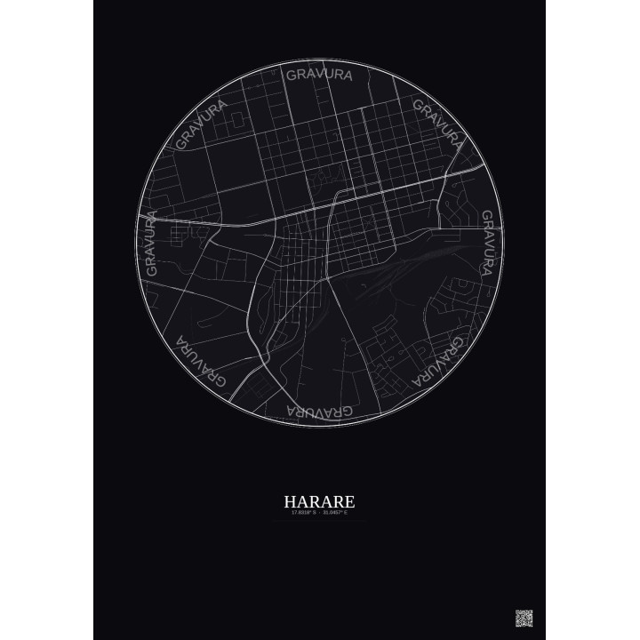 Affiche Harare – Poster carte de ville 2.5km | Gravura – Fond fo