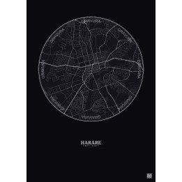 Affiche Harare – Poster carte de ville 6km | Gravura – Fond fonc