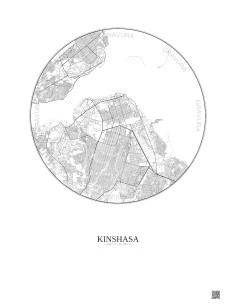 Affiche Kinshasa – Poster carte de ville 10km | Gravura – Fond clair