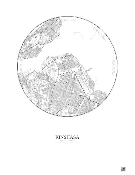 Affiche Kinshasa – Poster carte de ville 10km | Gravura – Fond clair