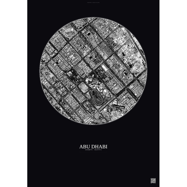 Affiche Abu Dhabi – Poster vue satellite 2.5km N&B | Gravura – F