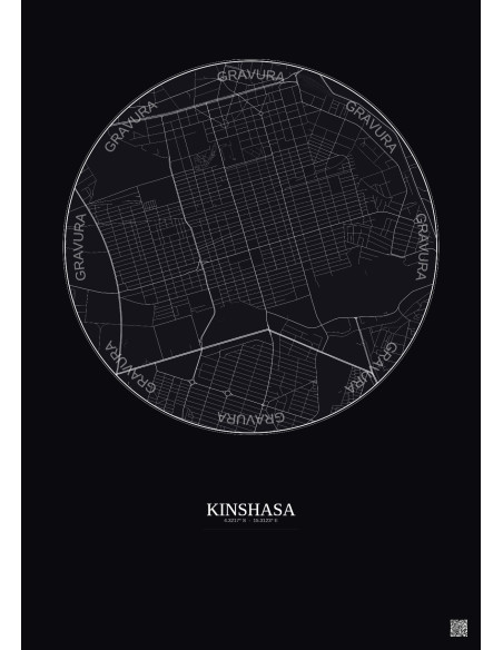 Affiche Kinshasa – Poster carte de ville 2.5km | Gravura – Fond foncé