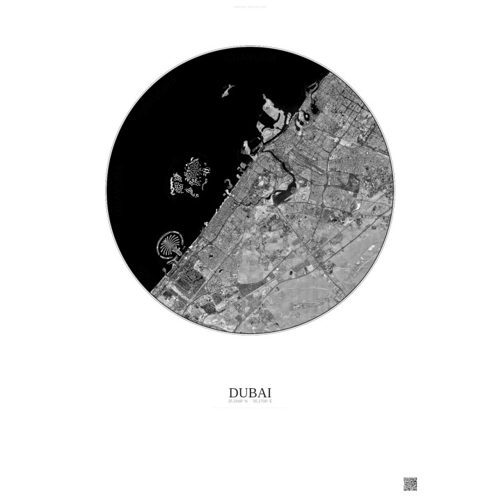 Affiche Dubai – Poster vue satellite 25km N&B | Gravura – Fond c