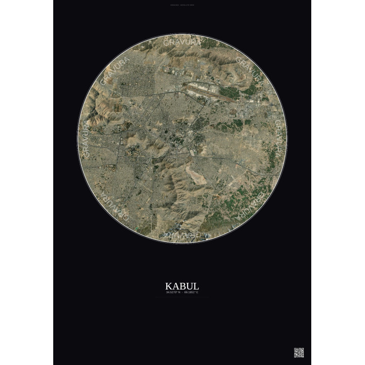 Affiche Kabul – Poster vue satellite 10km Couleur | Gravura – Fo