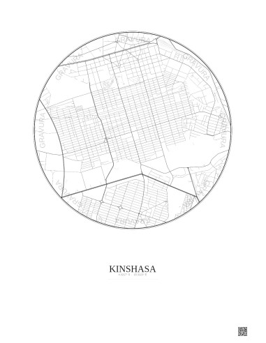 Affiche Kinshasa – Poster carte de ville 2.5km | Gravura – Fond clair