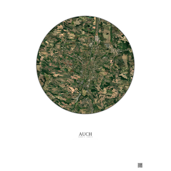 Affiche Auch – Poster vue satellite 5km Couleur | Gravura – Fond clair