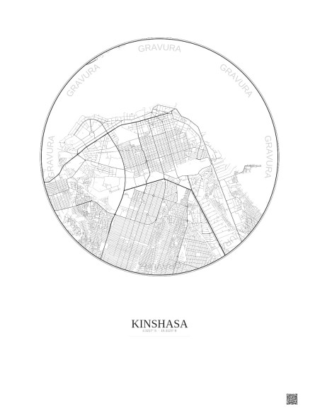 Affiche Kinshasa – Poster carte de ville 6km | Gravura – Fond clair