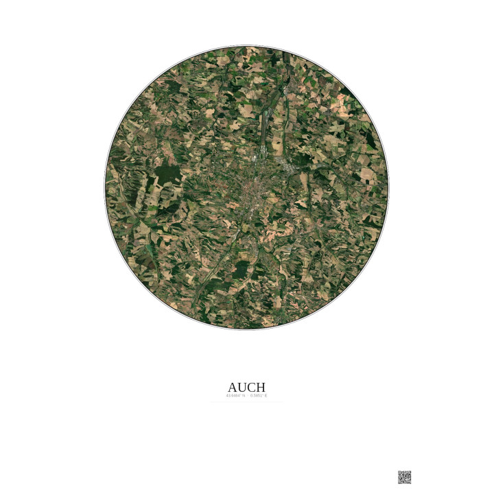 Affiche Auch – Poster vue satellite 10km Couleur | Gravura – Fond clair