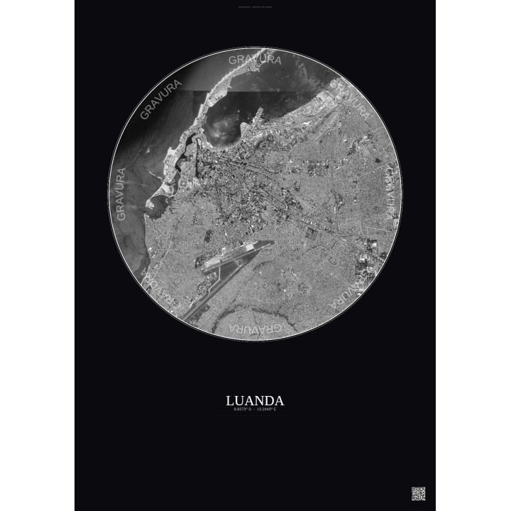 Affiche Luanda – Poster vue satellite 6km N&B | Gravura – Fond f