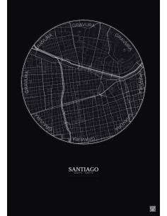 Affiche Santiago – Poster carte de ville 2.5km | Gravura – Fond foncé