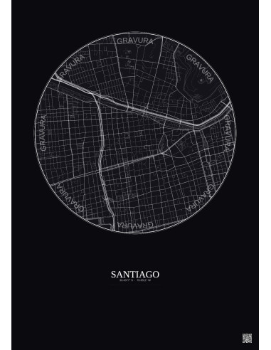 Affiche Santiago – Poster carte de ville 2.5km | Gravura – Fond foncé