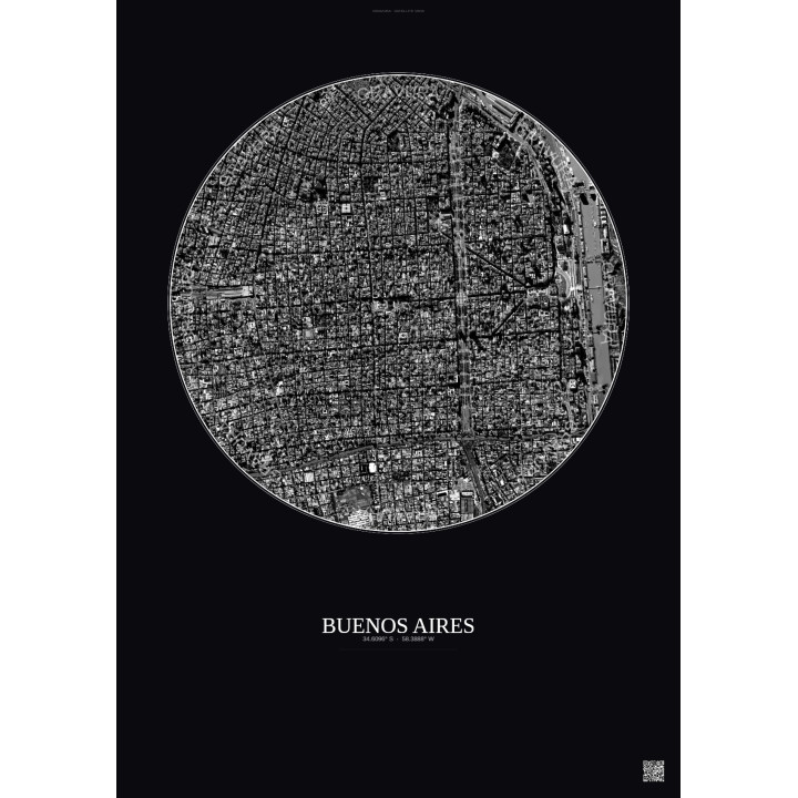 Affiche Buenos Aires – Poster vue satellite 2.5km N&B | Gravura 