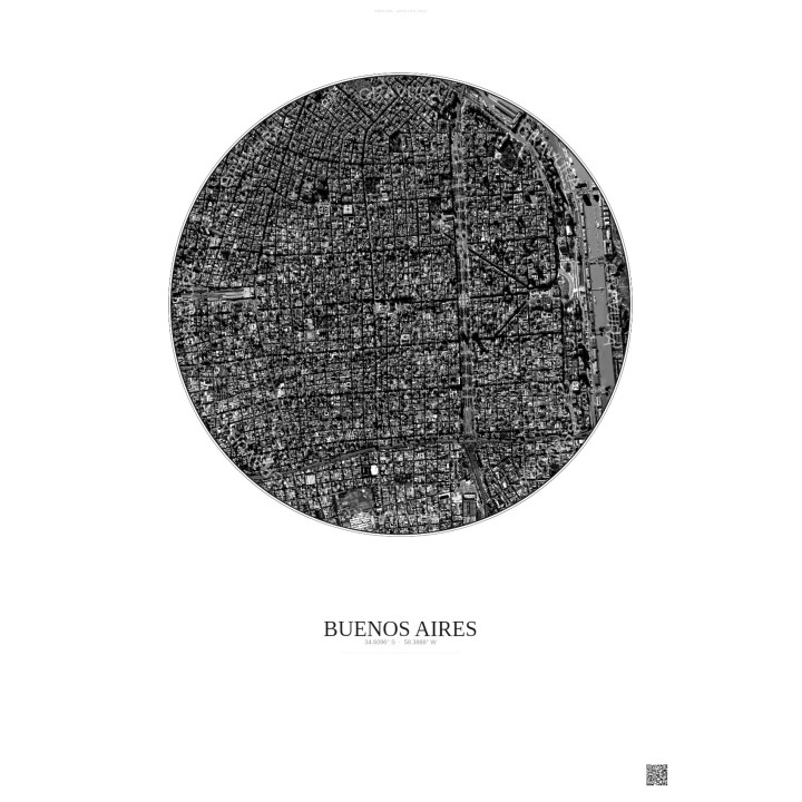 Affiche Buenos Aires – Poster vue satellite 2.5km N&B | Gravura 