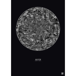Affiche Auch – Poster vue satellite 5km N&B | Gravura – Fond foncé