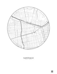 Affiche Santiago – Poster carte de ville 2.5km | Gravura – Fond clair