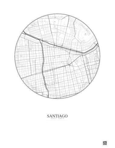 Affiche Santiago – Poster carte de ville 2.5km | Gravura – Fond clair