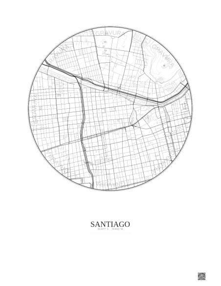 Affiche Santiago – Poster carte de ville 2.5km | Gravura – Fond clair