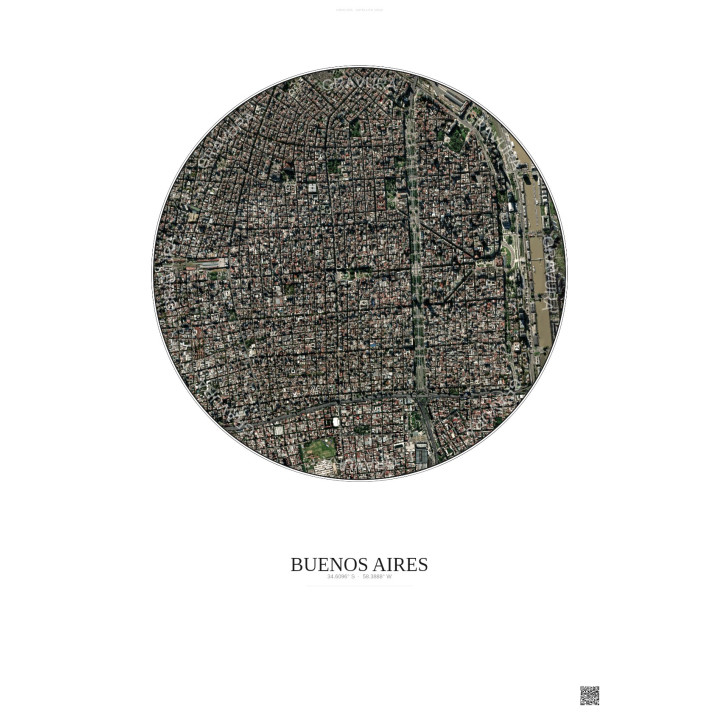 Affiche Buenos Aires – Poster vue satellite 2.5km Couleur | Grav