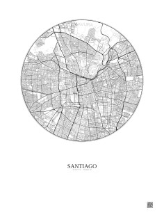 Affiche Santiago – Poster carte de ville 10km | Gravura – Fond clair