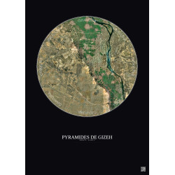 Affiche Pyramides De Gizeh – Poster vue satellite 20km Couleur | Gravura – Fond foncé