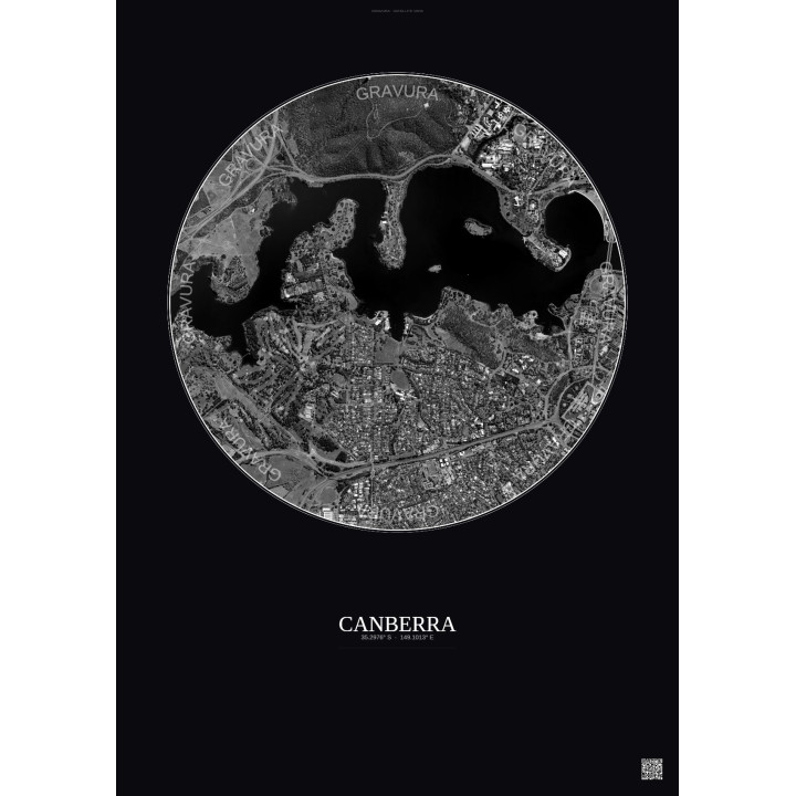 Affiche Canberra – Poster vue satellite 2.5km N&B | Gravura – Fo