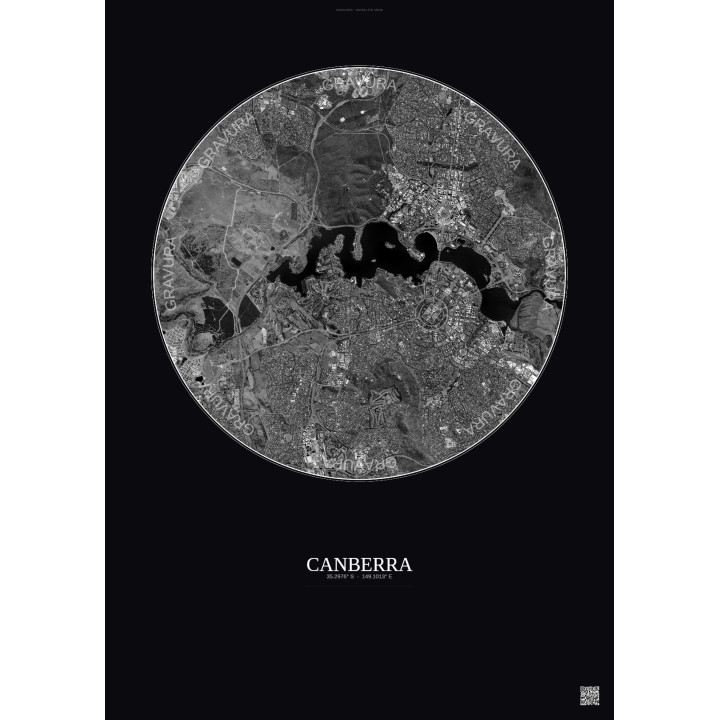 Affiche Canberra – Poster vue satellite 6km N&B | Gravura – Fond