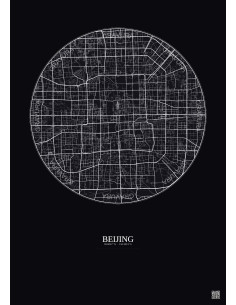 Affiche Beijing – Poster carte de ville 10km | Gravura – Fond foncé