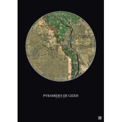 Affiche Pyramides De Gizeh – Poster vue satellite 30km Couleur | Gravura – Fond foncé