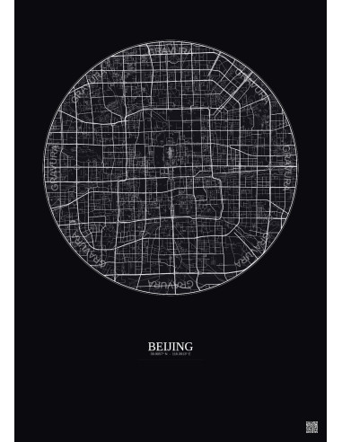 Affiche Beijing – Poster carte de ville 10km | Gravura – Fond foncé