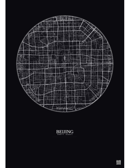 Affiche Beijing – Poster carte de ville 10km | Gravura – Fond foncé