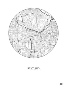 Affiche Santiago – Poster carte de ville 6km | Gravura – Fond clair