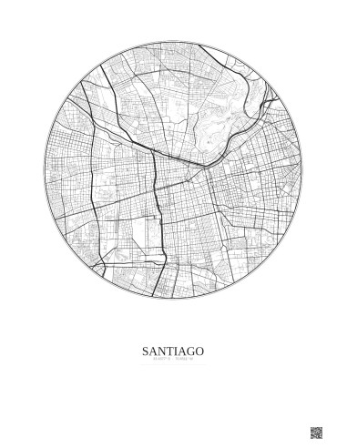 Santiago City Map Poster 6km | Gravura – Light background