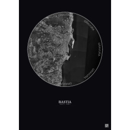 Affiche Bastia – Poster vue satellite 2.5km N&B | Gravura – Fond foncé