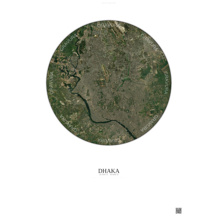 Affiche Dhaka – Poster vue satellite 10km Couleur | Gravura – Fo