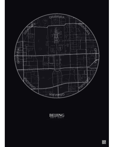 Affiche Beijing – Poster carte de ville 2.5km | Gravura – Fond foncé