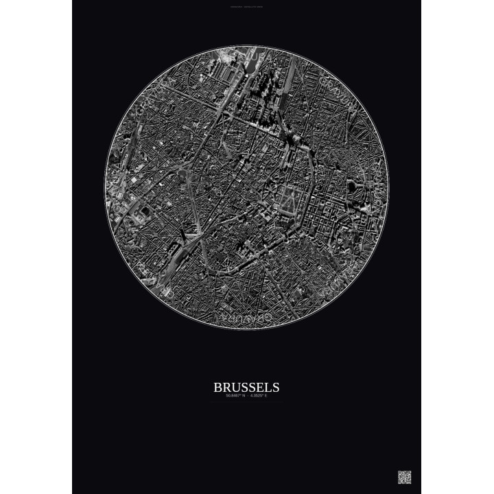 Affiche Brussels – Poster vue satellite 2.5km N&B | Gravura – Fo