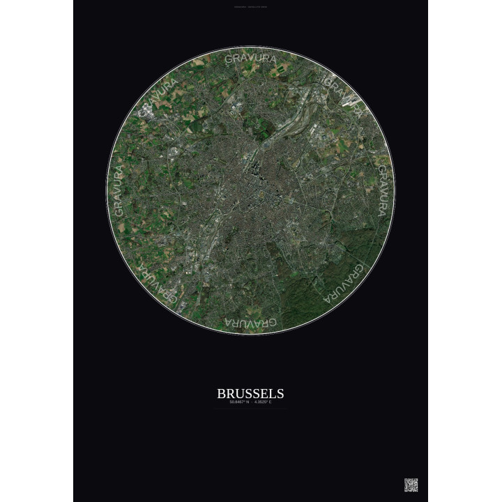 Affiche Brussels – Poster vue satellite 10km Couleur | Gravura –