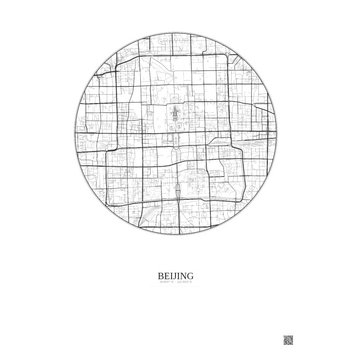 Affiche Beijing – Poster carte de ville 6km | Gravura – Fond clair