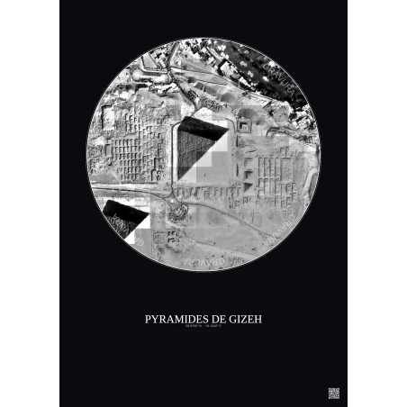 Affiche Pyramides De Gizeh – Poster vue satellite 0.5km N&B | Gravura – Fond foncé