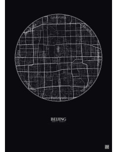 Affiche Beijing – Poster carte de ville 6km | Gravura – Fond foncé