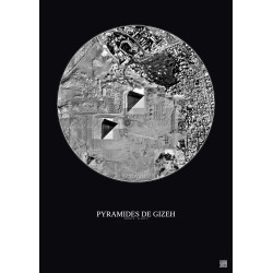 Affiche Pyramides De Gizeh – Poster vue satellite 1km N&B | Gravura – Fond foncé