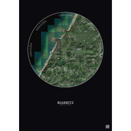 Affiche Biarritz – Poster vue satellite 5km Couleur | Gravura – Fond foncé