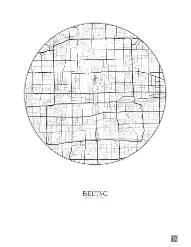 Affiche Beijing – Poster carte de ville 6km | Gravura – Fond clair